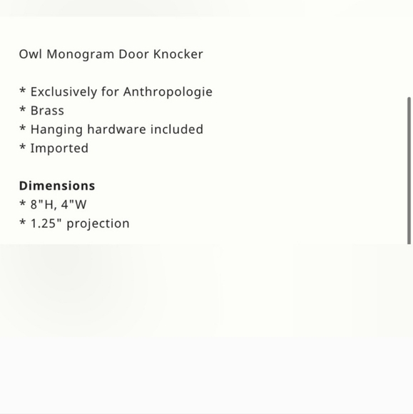 NEW Anthropologie Owl Monogram Door Knocker Letter "D" - Picture 6 of 6